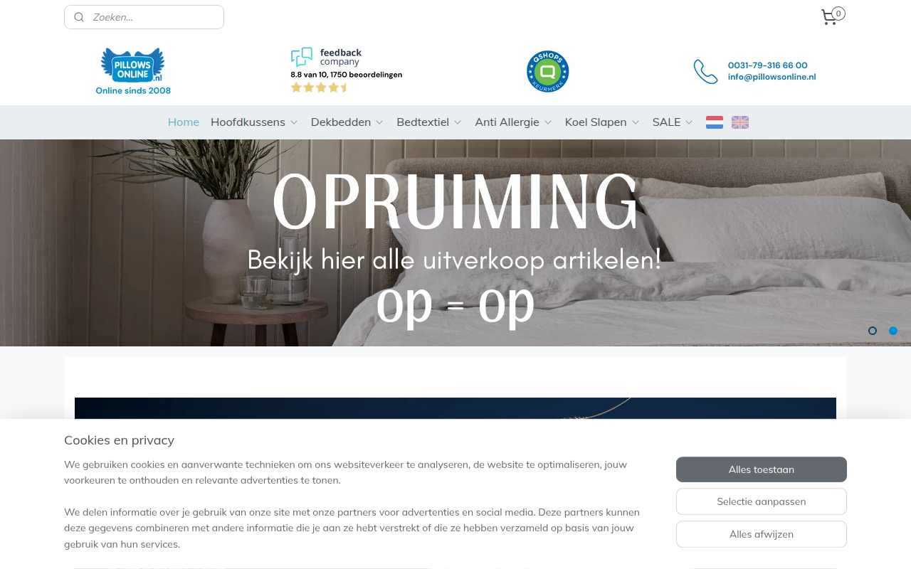 Screenshot van pillowsonline.nl