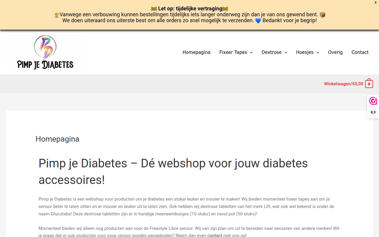 Screenshot van pimpjediabetes.nl