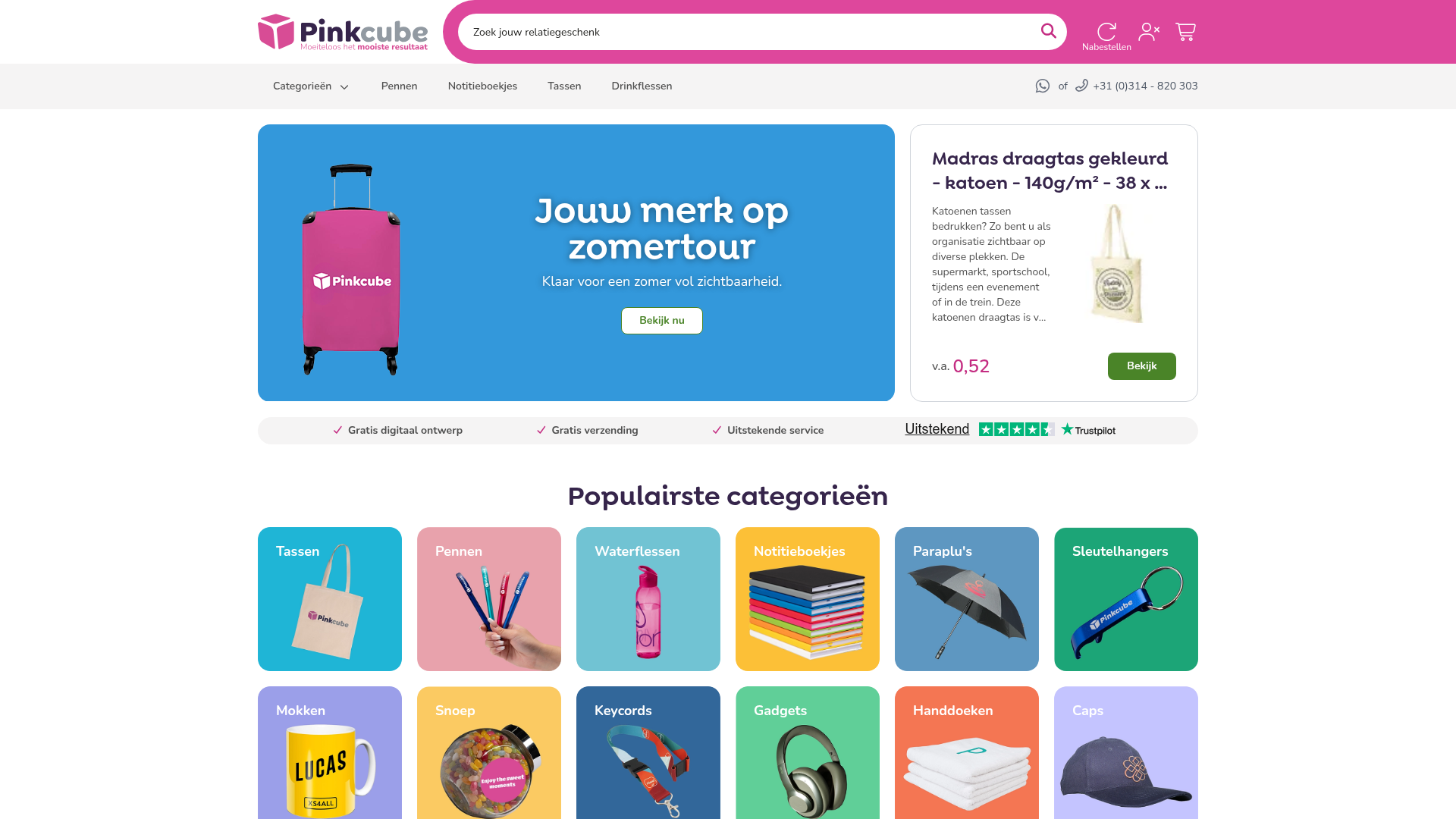 Screenshot van pinkcube.nl