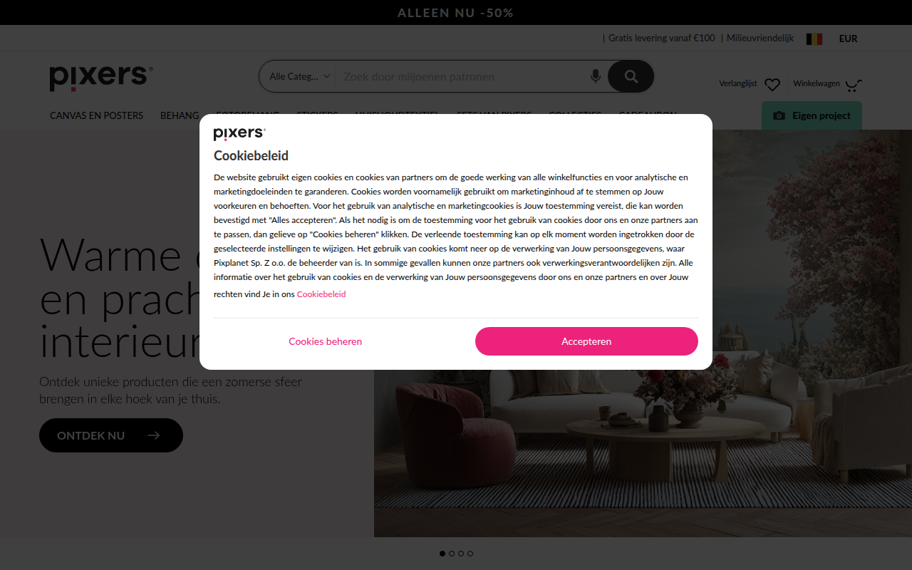 Screenshot van pixers.be