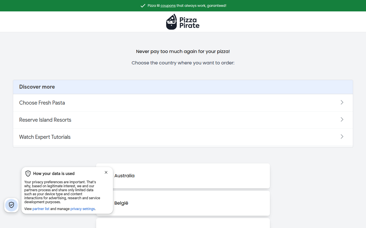 Screenshot van pizzapirate.co
