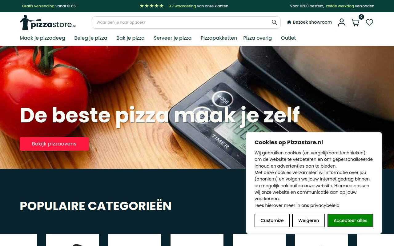 Screenshot van pizzastore.nl