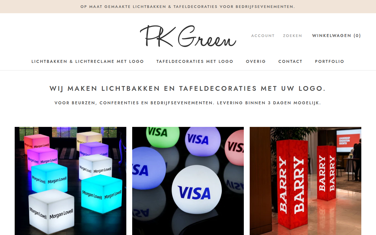 Screenshot van pkgreen.nl