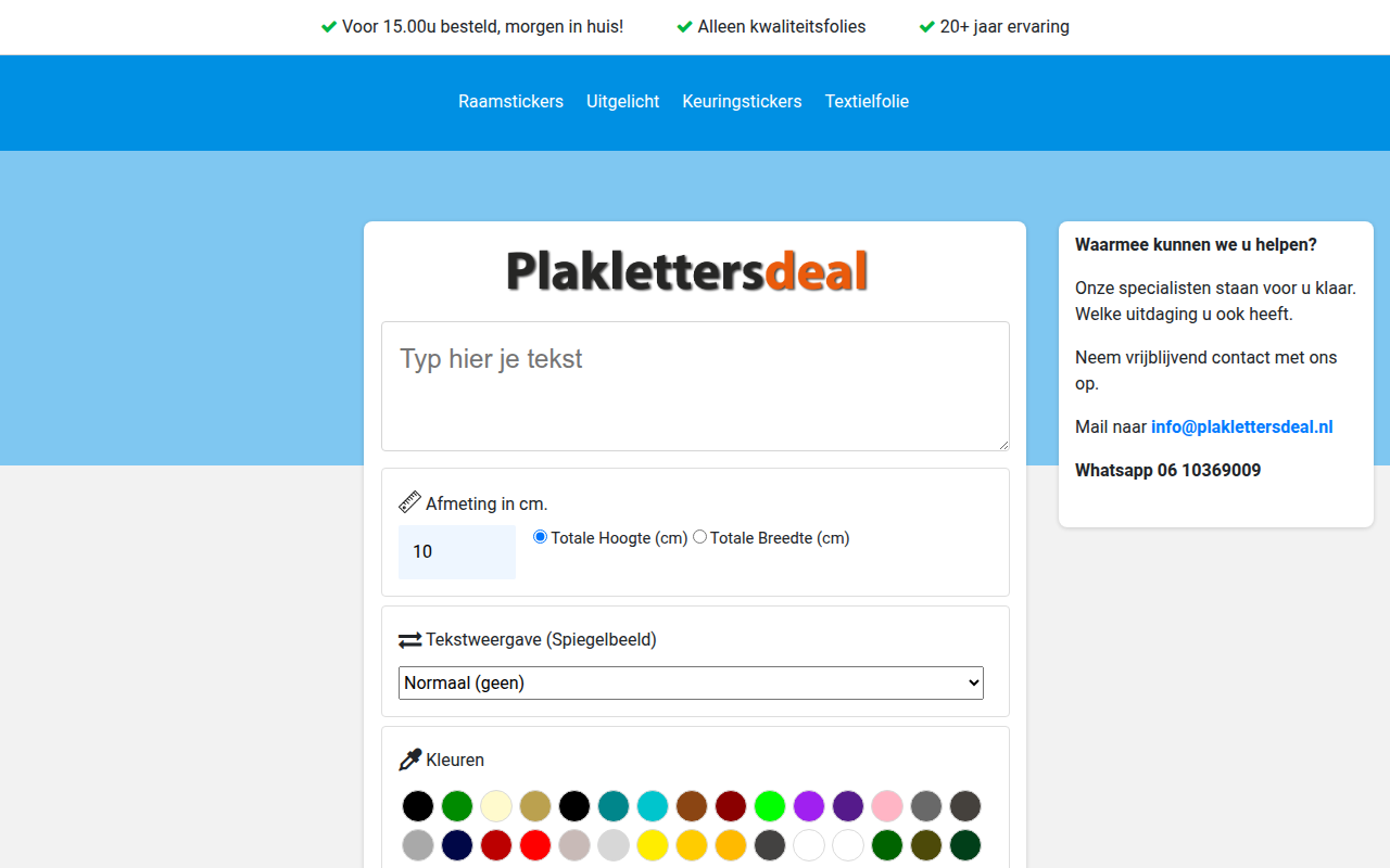 Screenshot van plaklettersdeal.nl