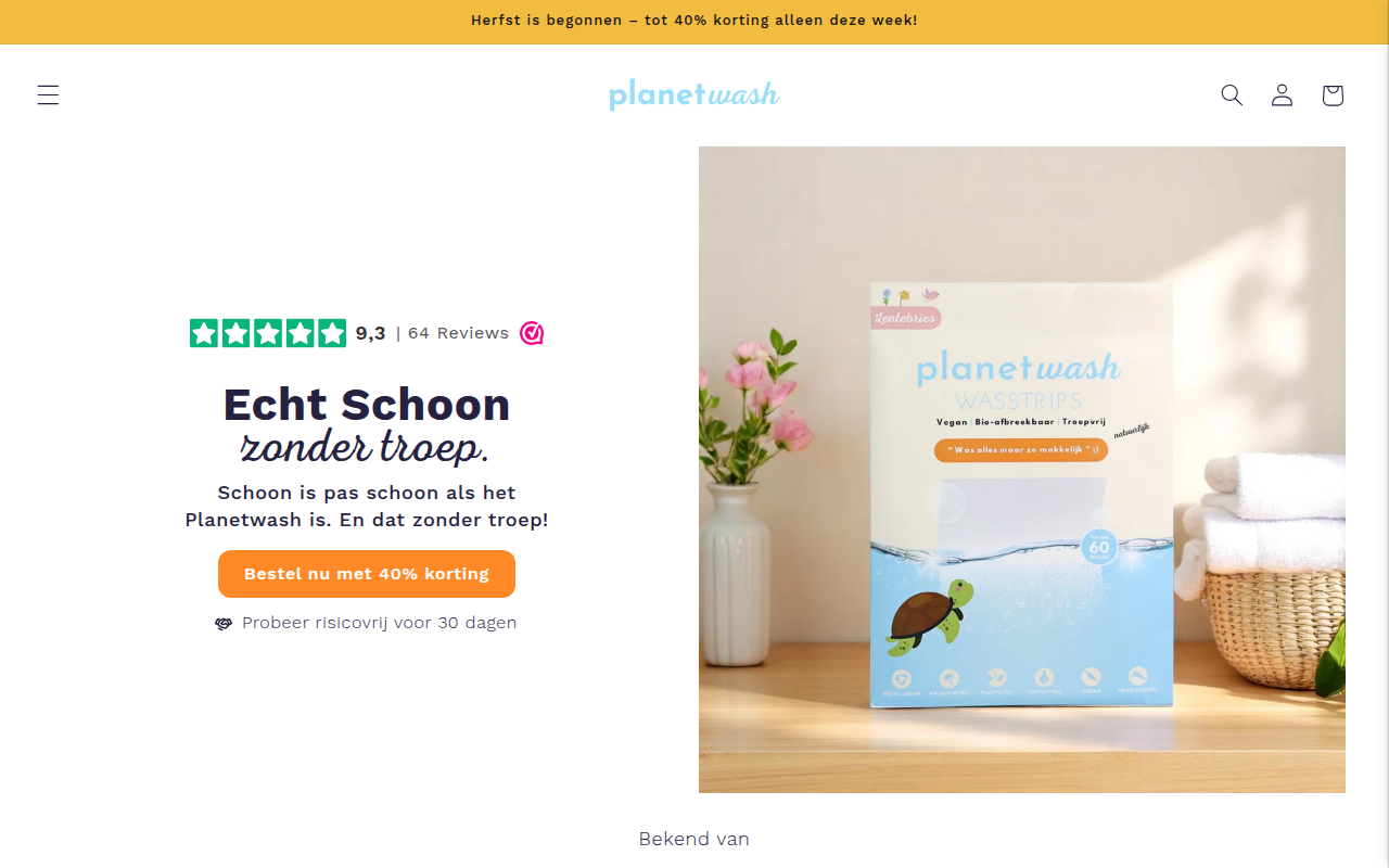 Screenshot van planetwash.nl