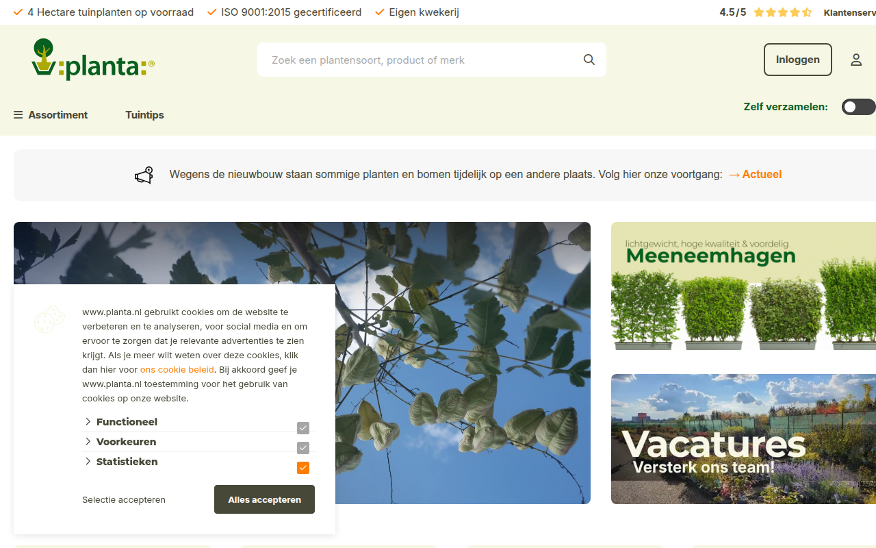 Screenshot van planta.nl