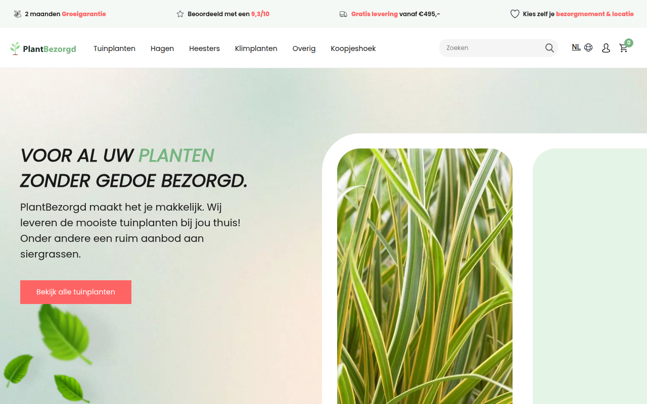 Screenshot van plantbezorgd.nl