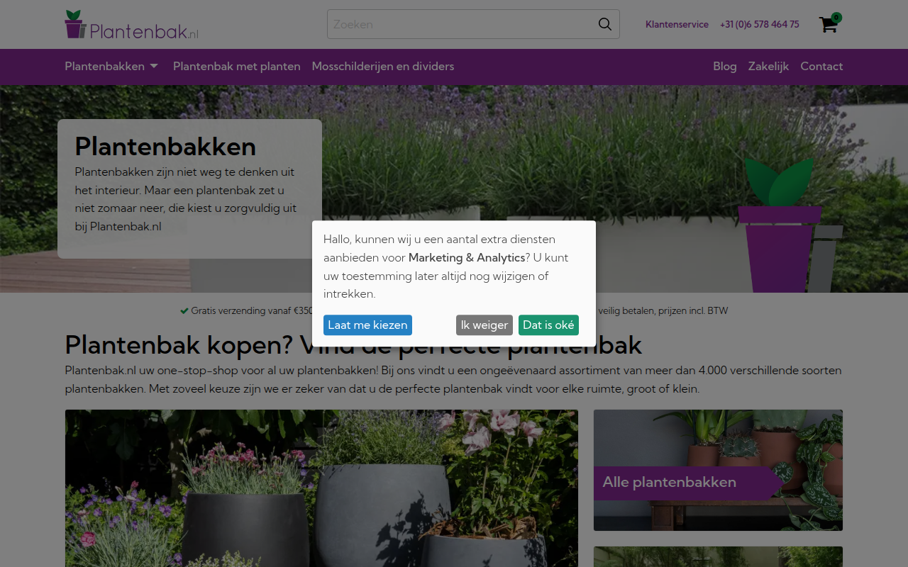 Screenshot van plantenbak.nl