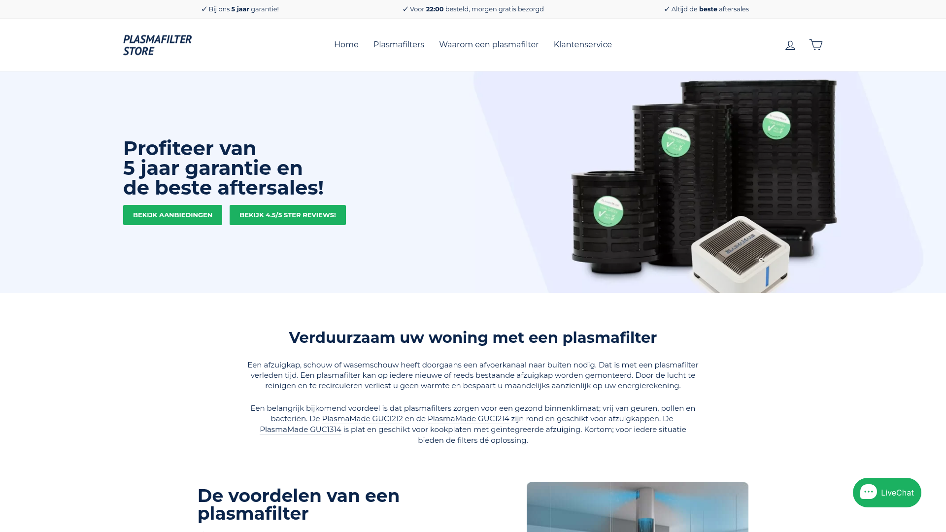 Screenshot van plasmafilterstore.nl