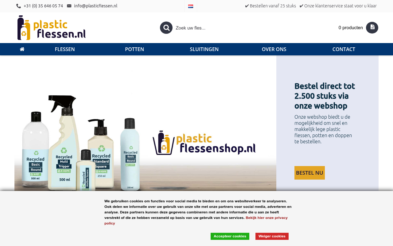 Screenshot van plasticflessen.nl