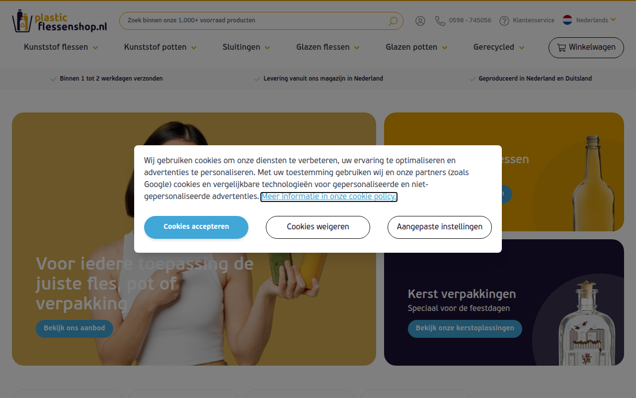 Screenshot van plasticflessenshop.nl
