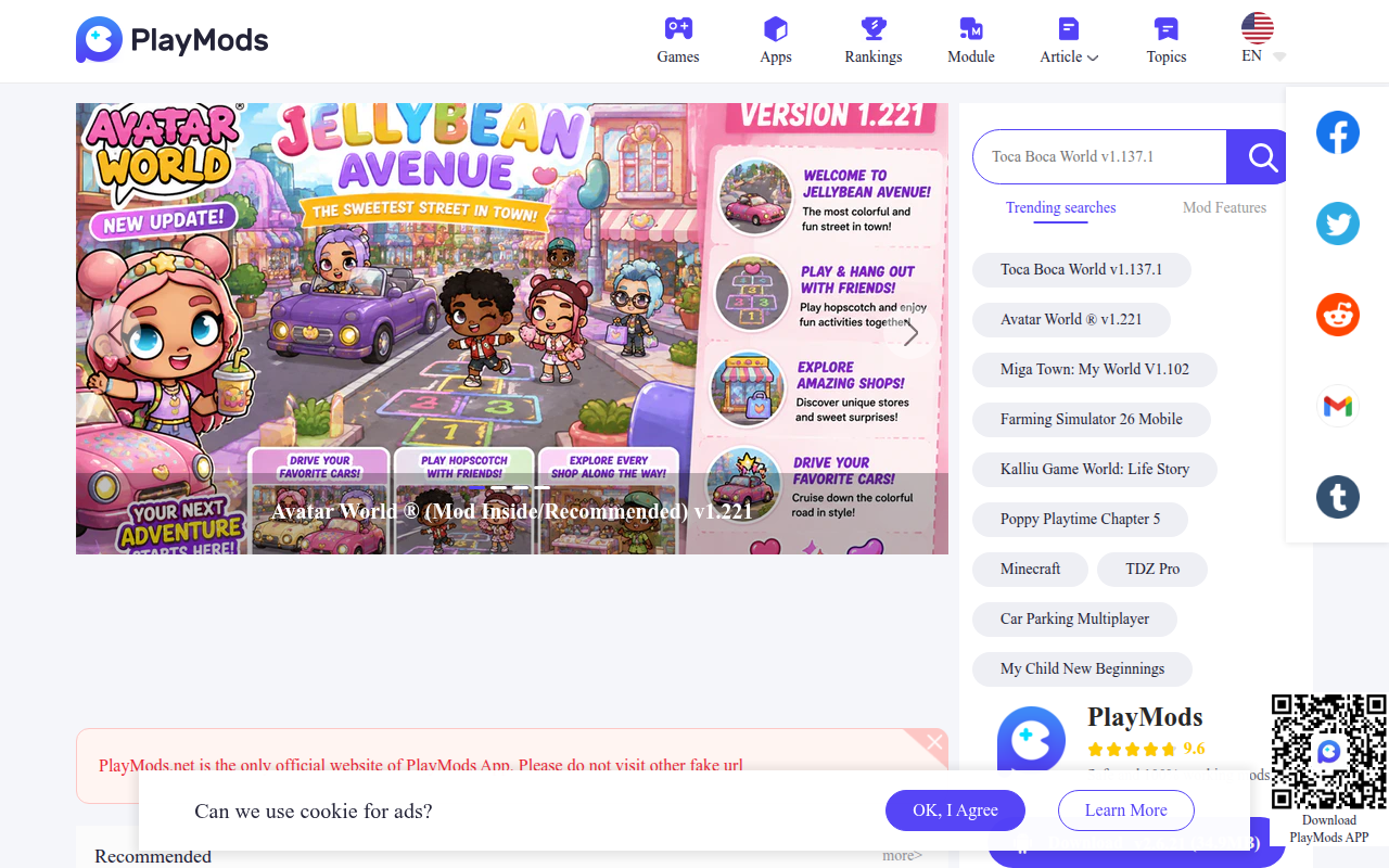 Screenshot van playmods.net