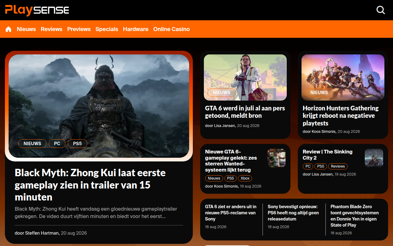 Screenshot van playsense.nl
