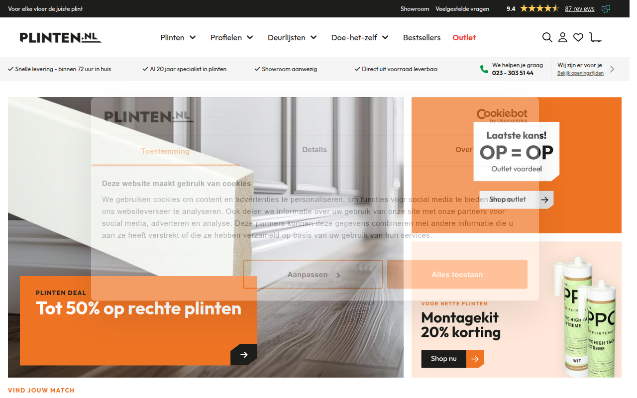 Screenshot van plinten.nl