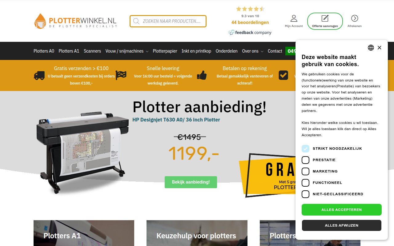 Screenshot van plotterwinkel.nl