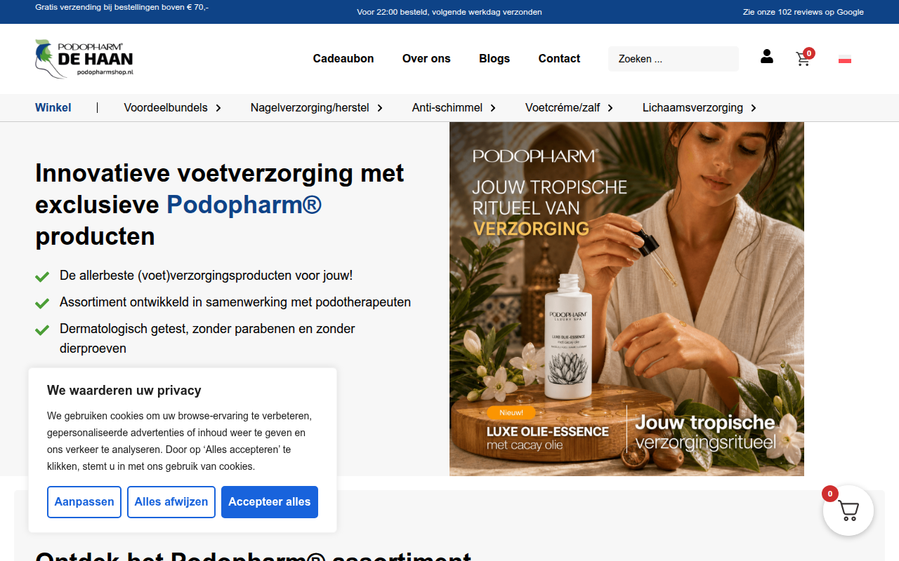 Screenshot van podopharmshop.nl