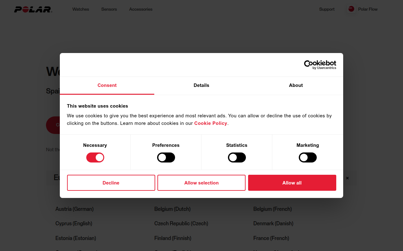 Screenshot van polar.com