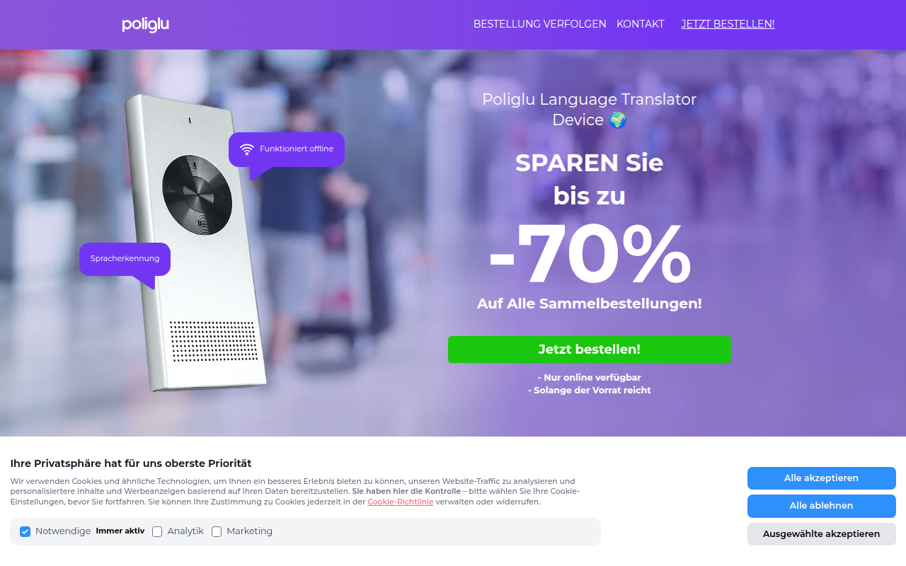 Screenshot van poliglu.com