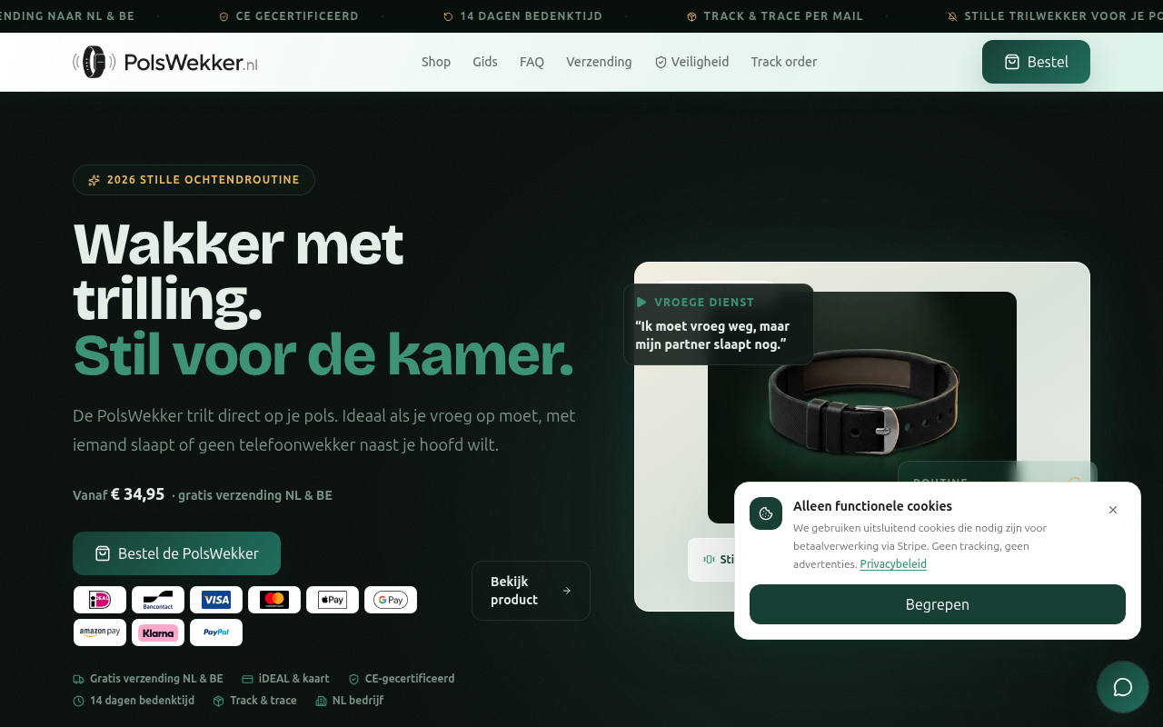 Screenshot van polswekker.nl
