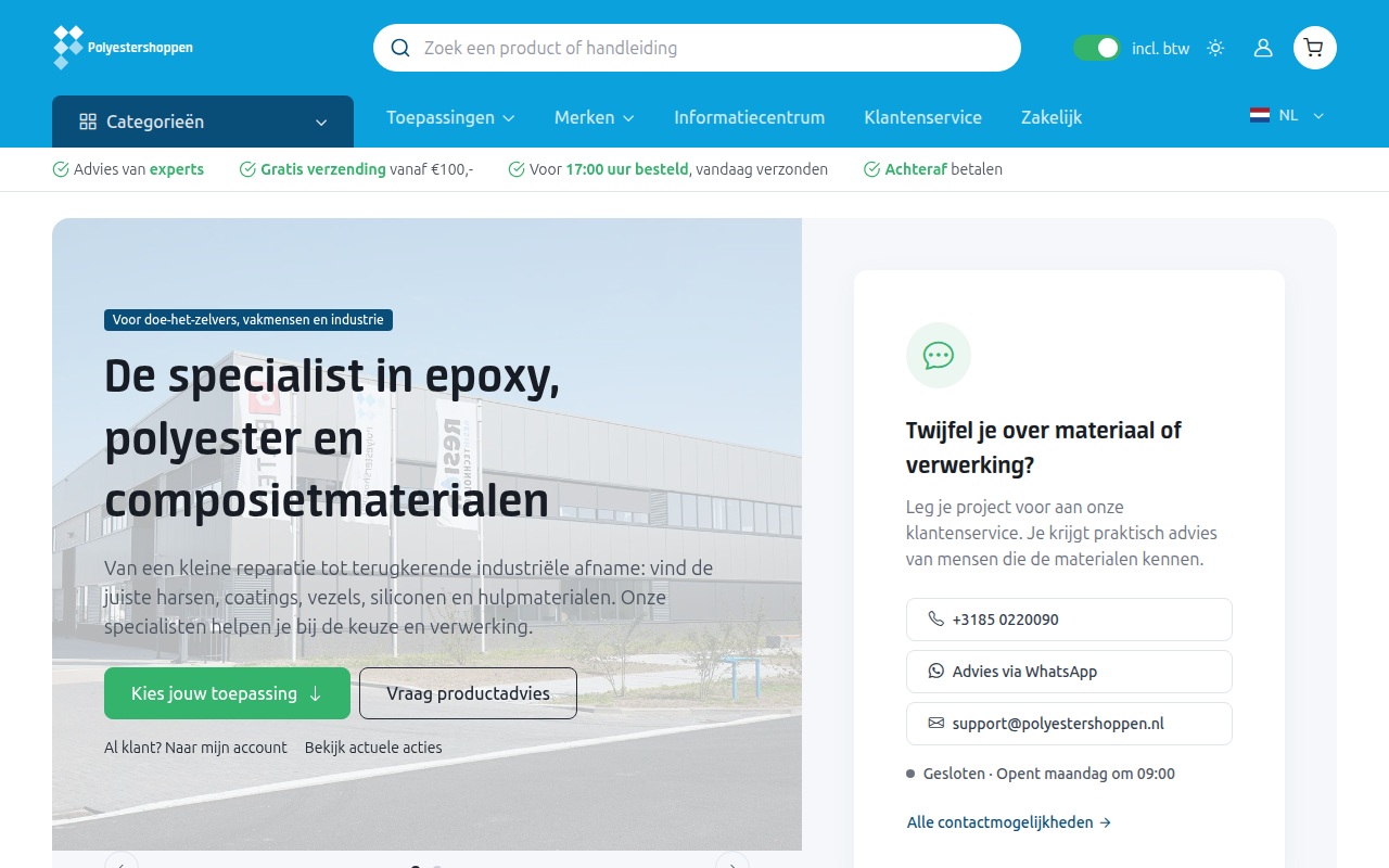 Screenshot van polyestershoppen.nl