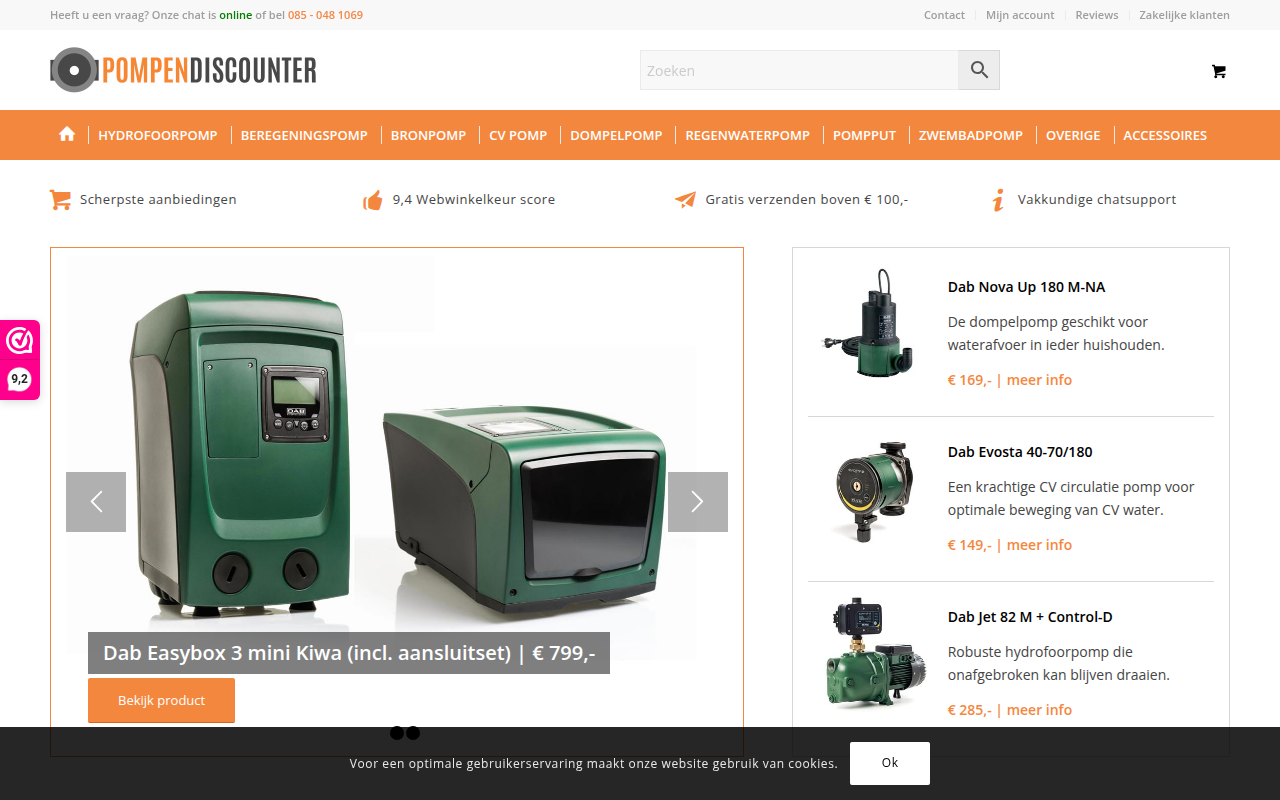 Screenshot van pompendiscounter.nl