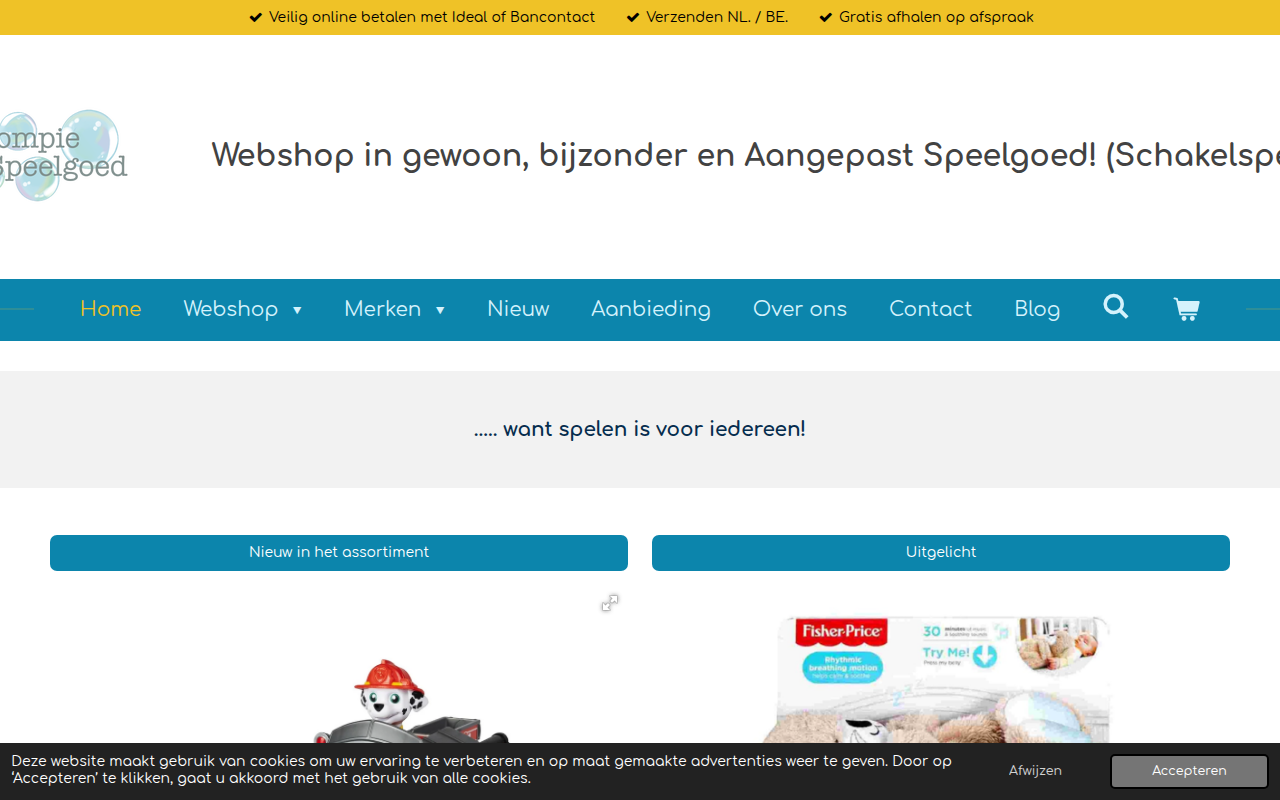 Screenshot van pompiespeelgoed.nl