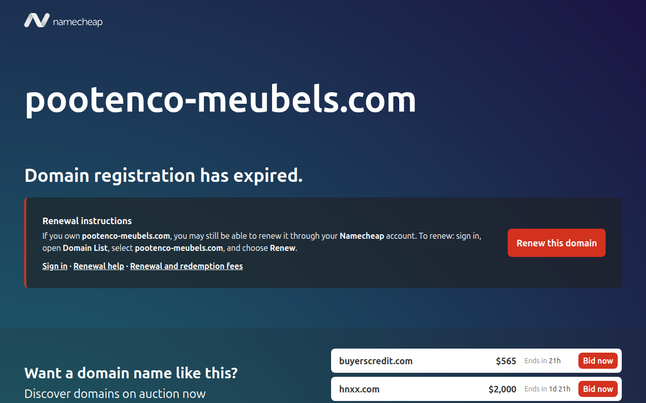 Screenshot van pootenco-meubels.com