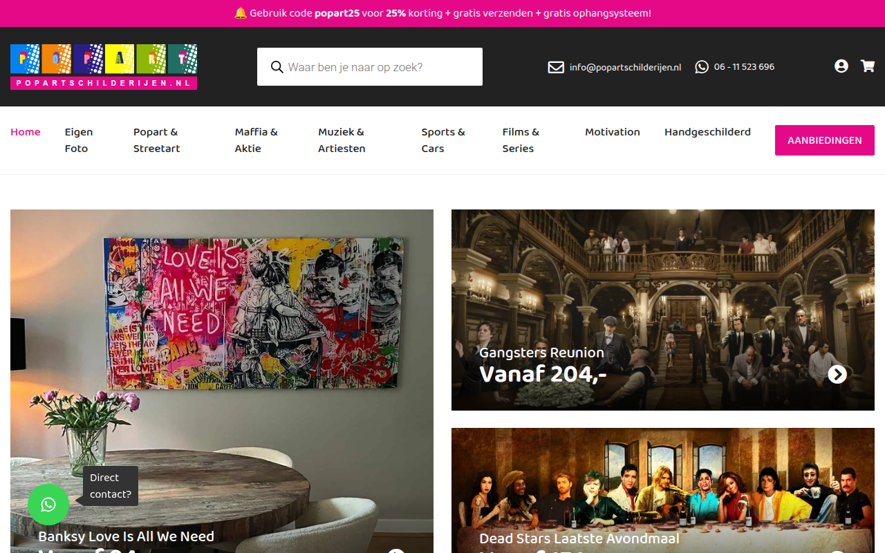 Screenshot van popartschilderijen.nl