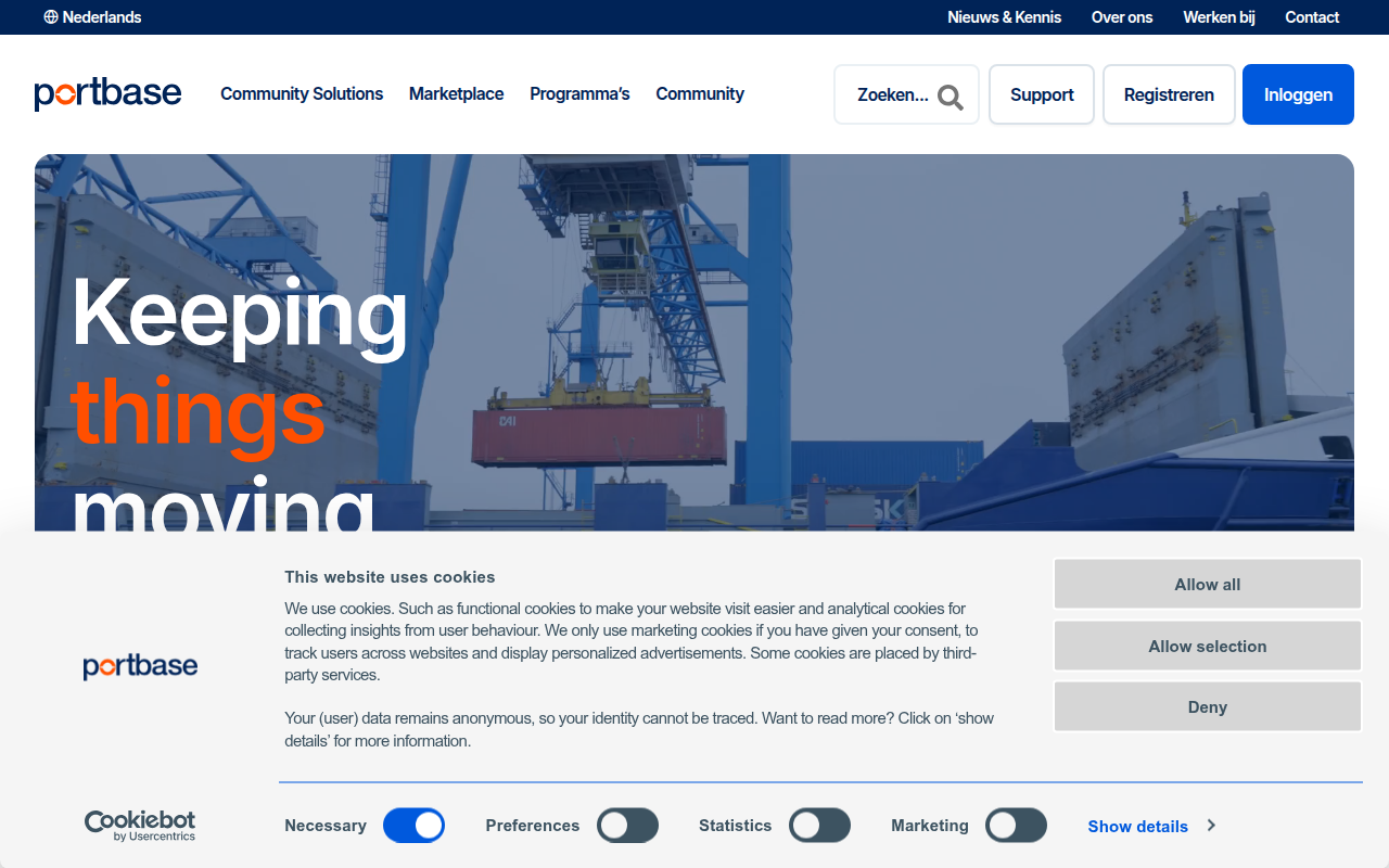 Screenshot van portbase.com