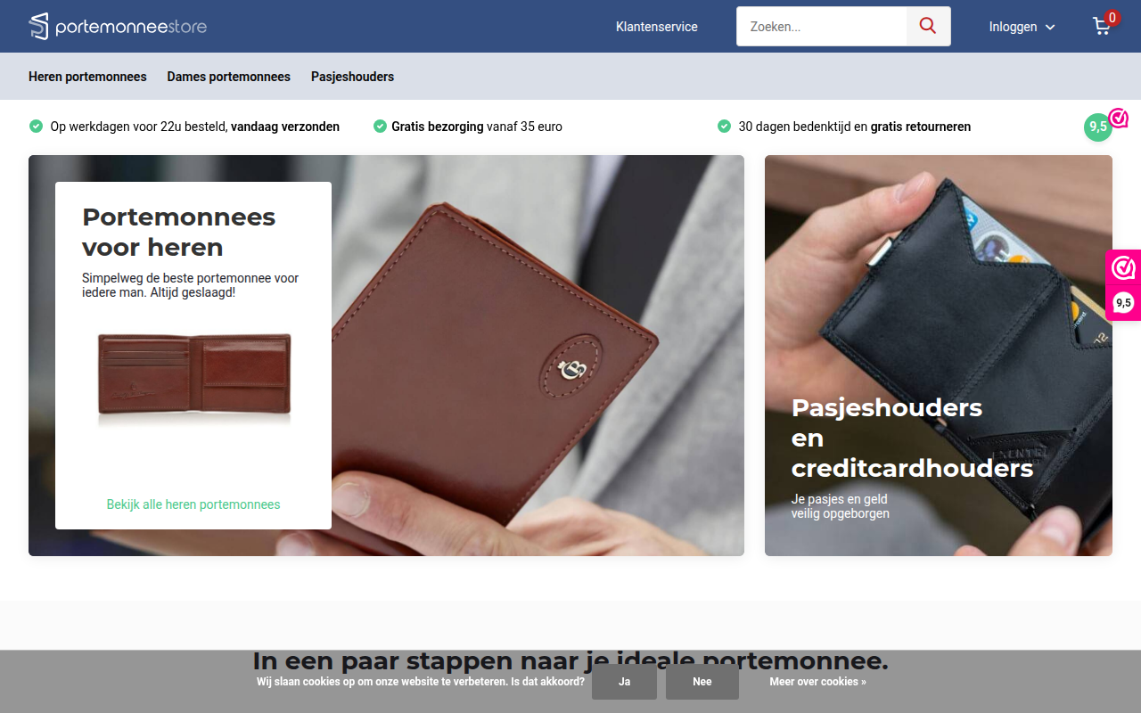 Screenshot van portemonneestore.nl
