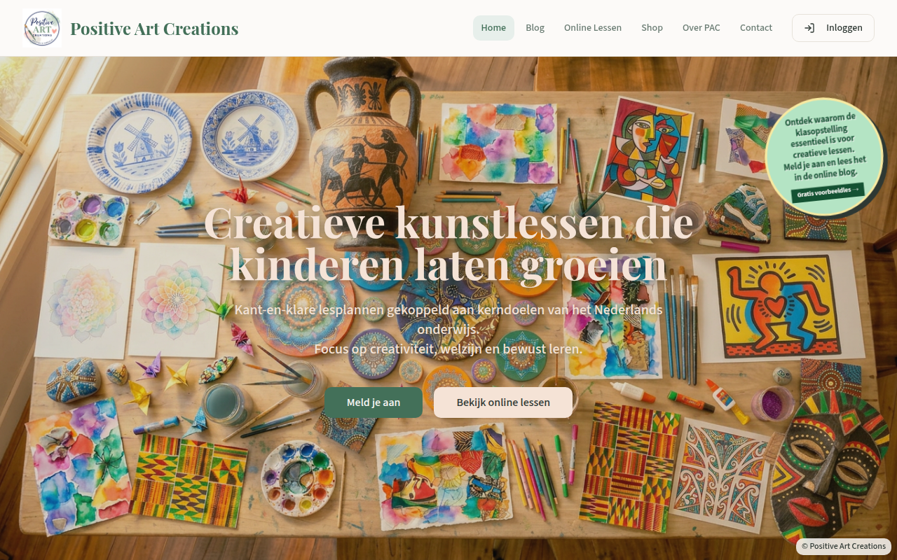Screenshot van positiveartcreations.nl