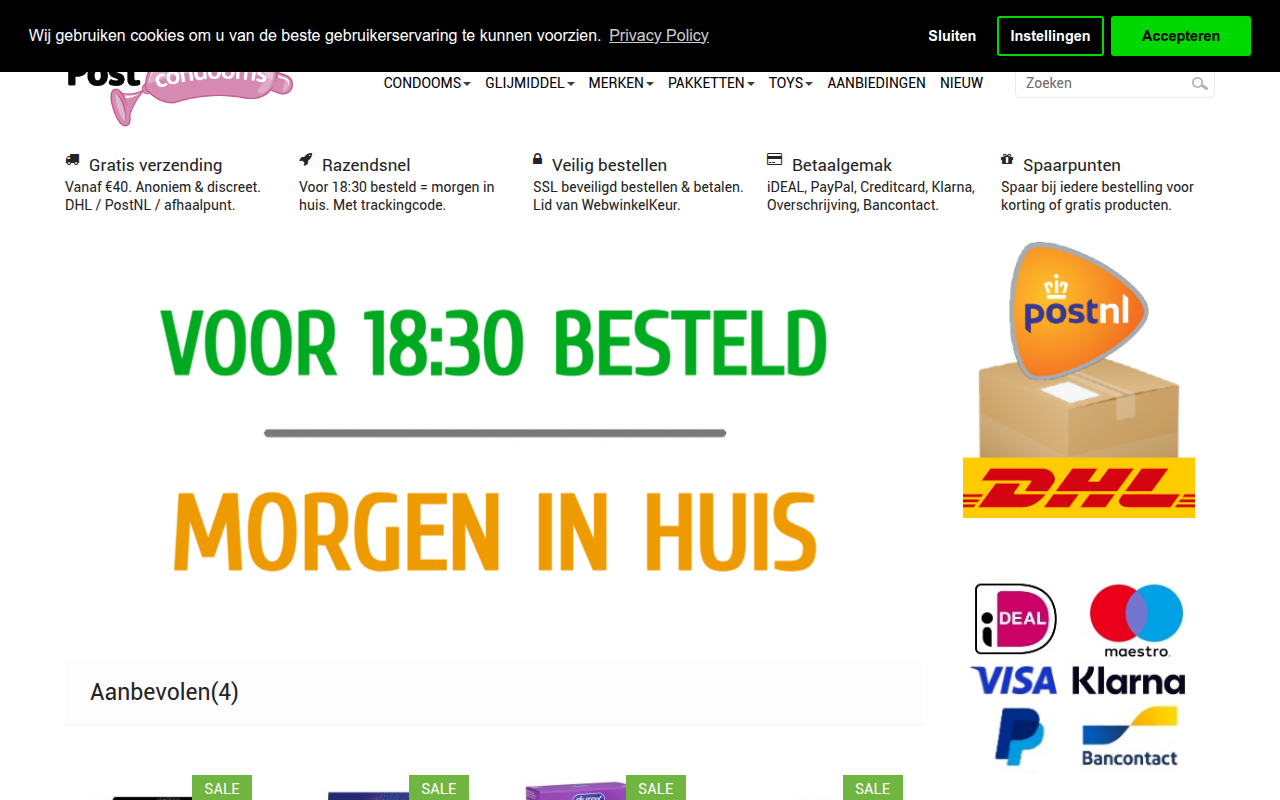 Screenshot van postcondooms.nl