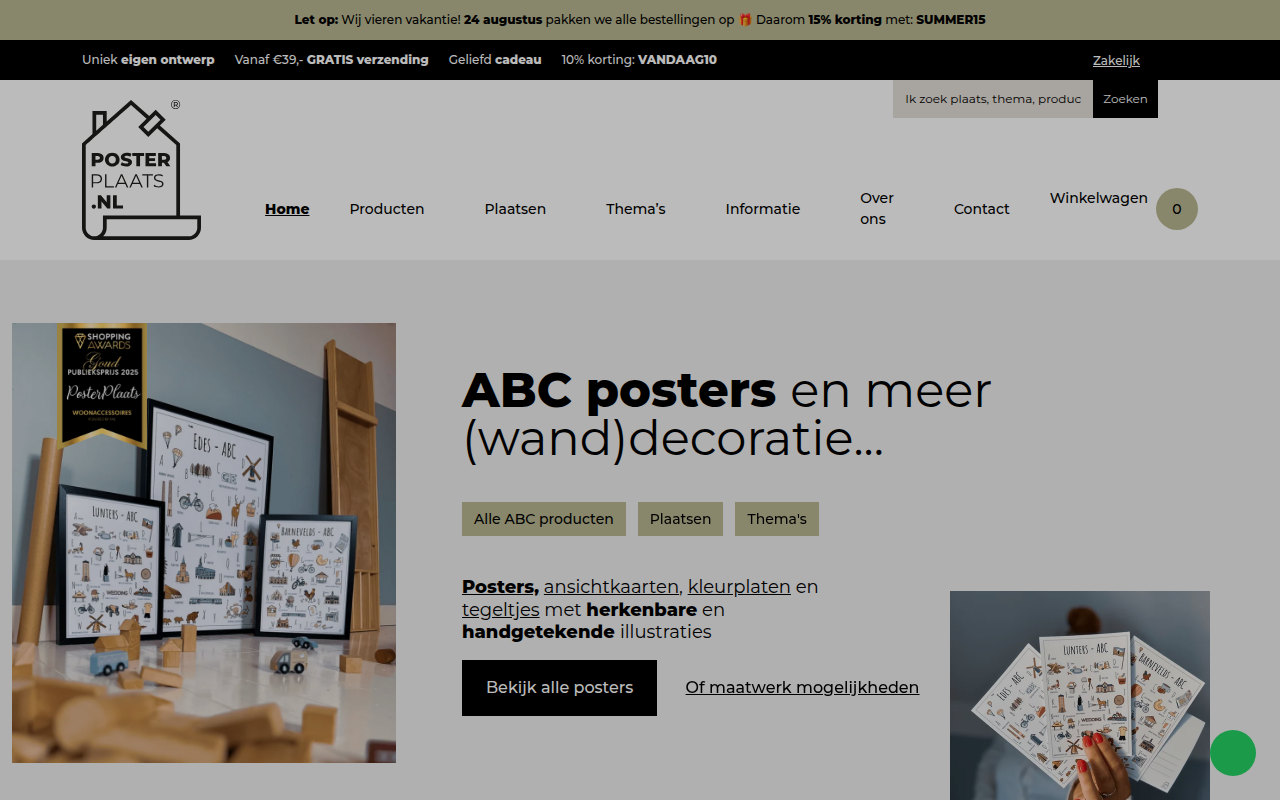 Screenshot van posterplaats.nl