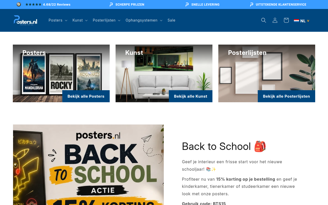 Screenshot van posters.nl