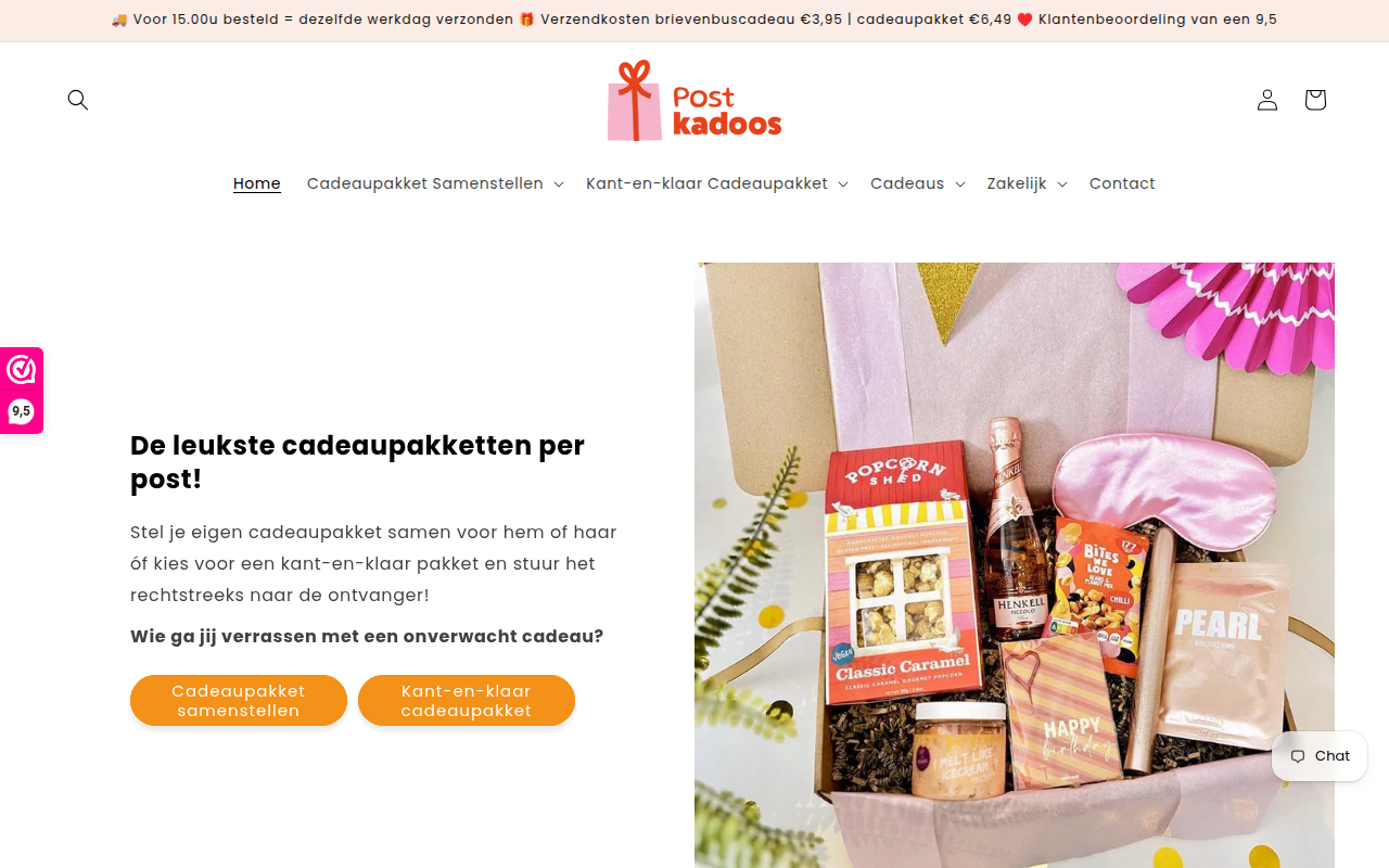 Screenshot van postkadoosbestellen.nl