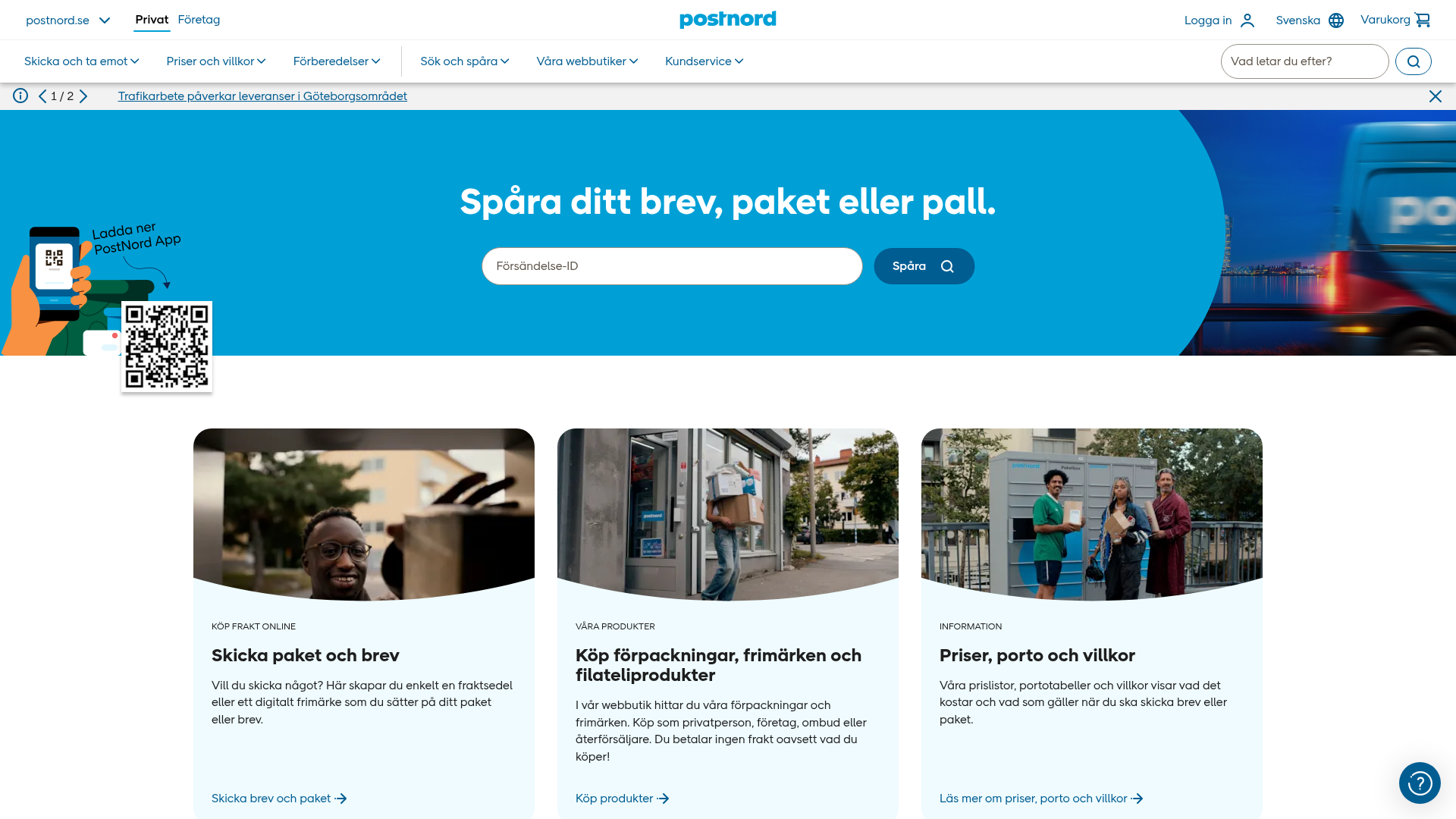 Screenshot van postnord.se