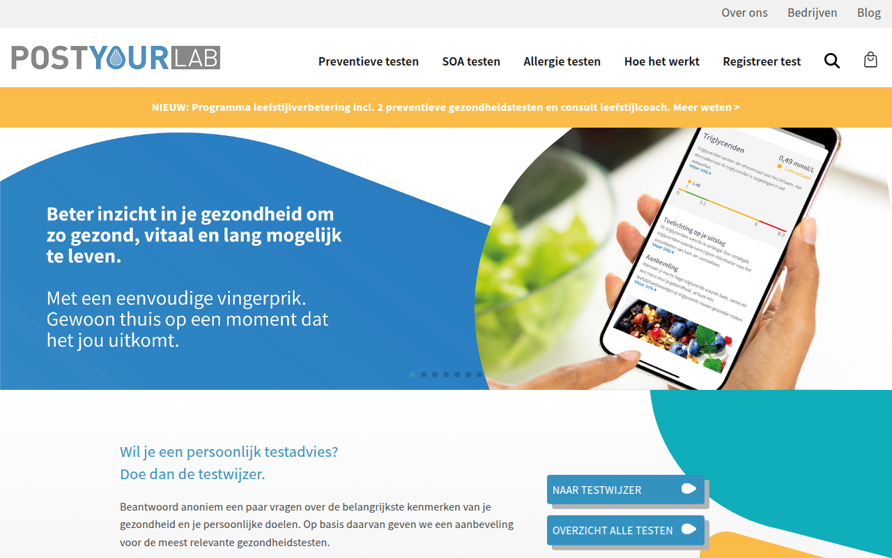 Screenshot van postyourlab.nl