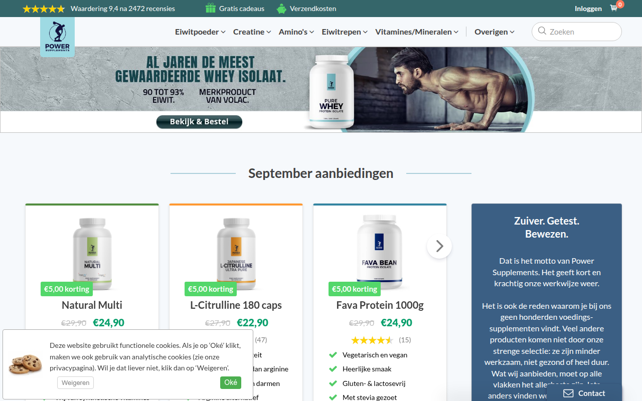 Screenshot van powersupplements.nl