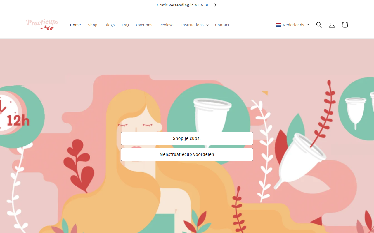 Screenshot van practicups.nl