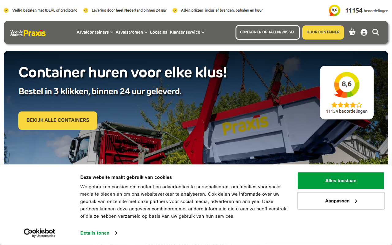 Screenshot van praxis-kluscontainer.nl