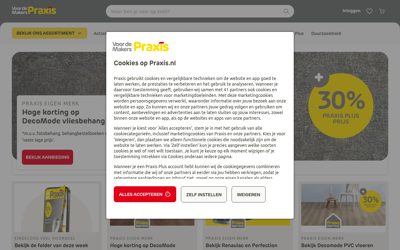 Screenshot van praxis.nl