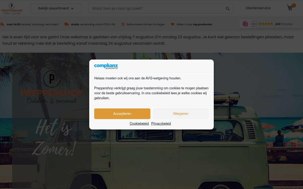 Screenshot van preppershop.nl