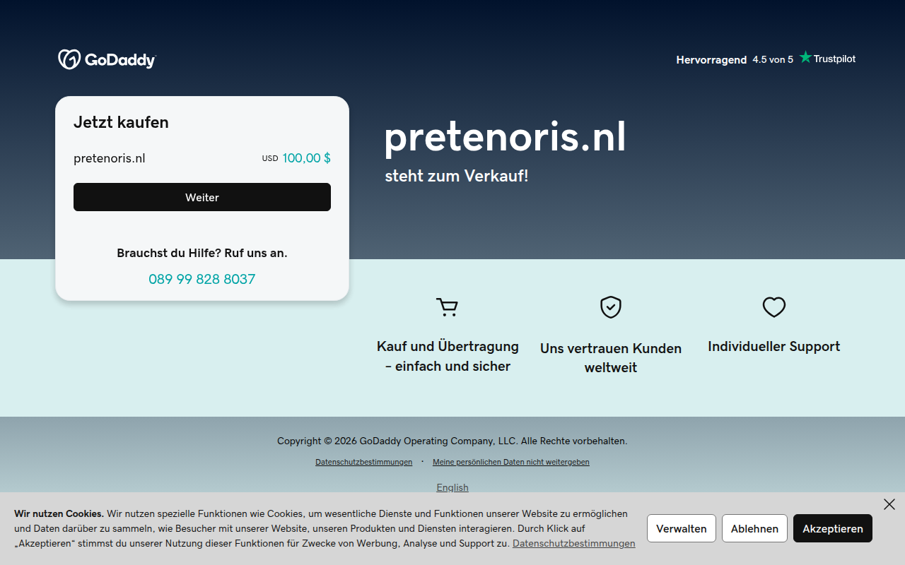 Screenshot van pretenoris.nl