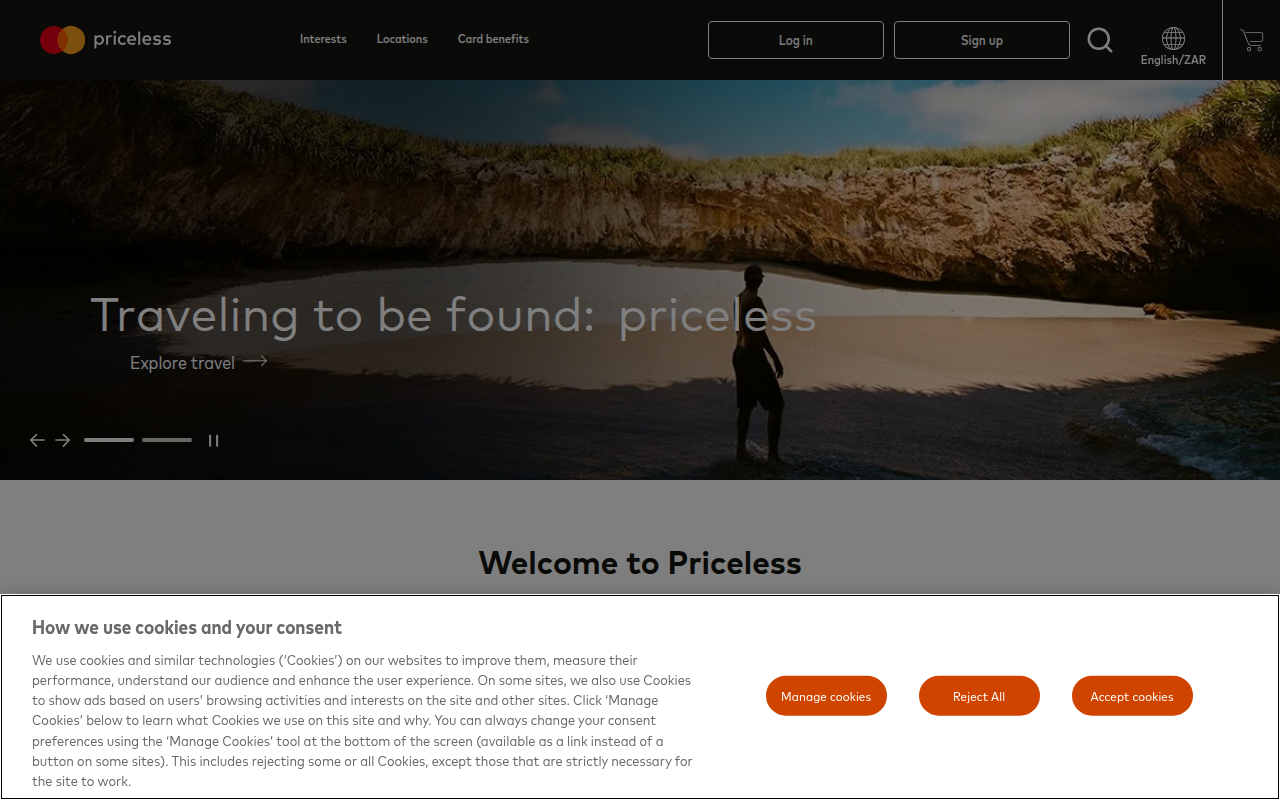 Screenshot van priceless.com
