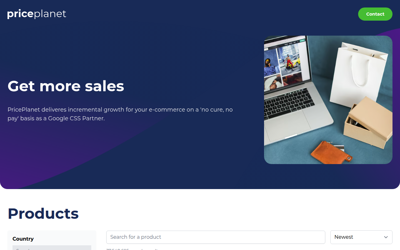 Screenshot van priceplanet.io