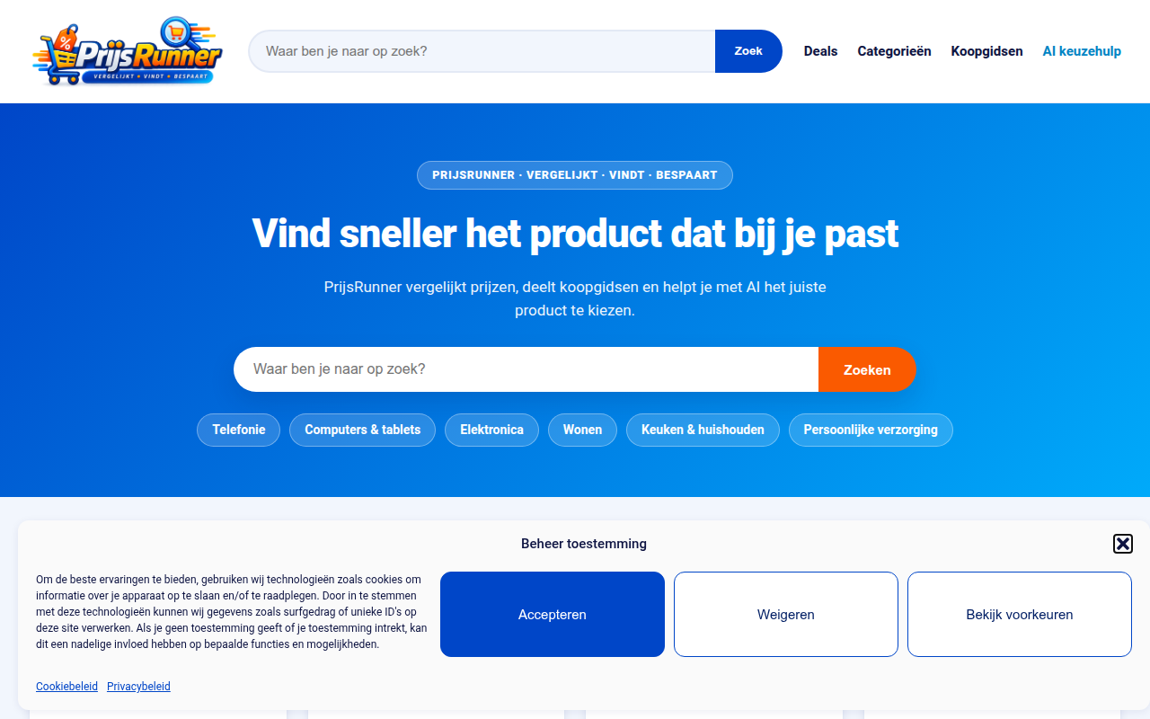 Screenshot van prijsrunner.nl