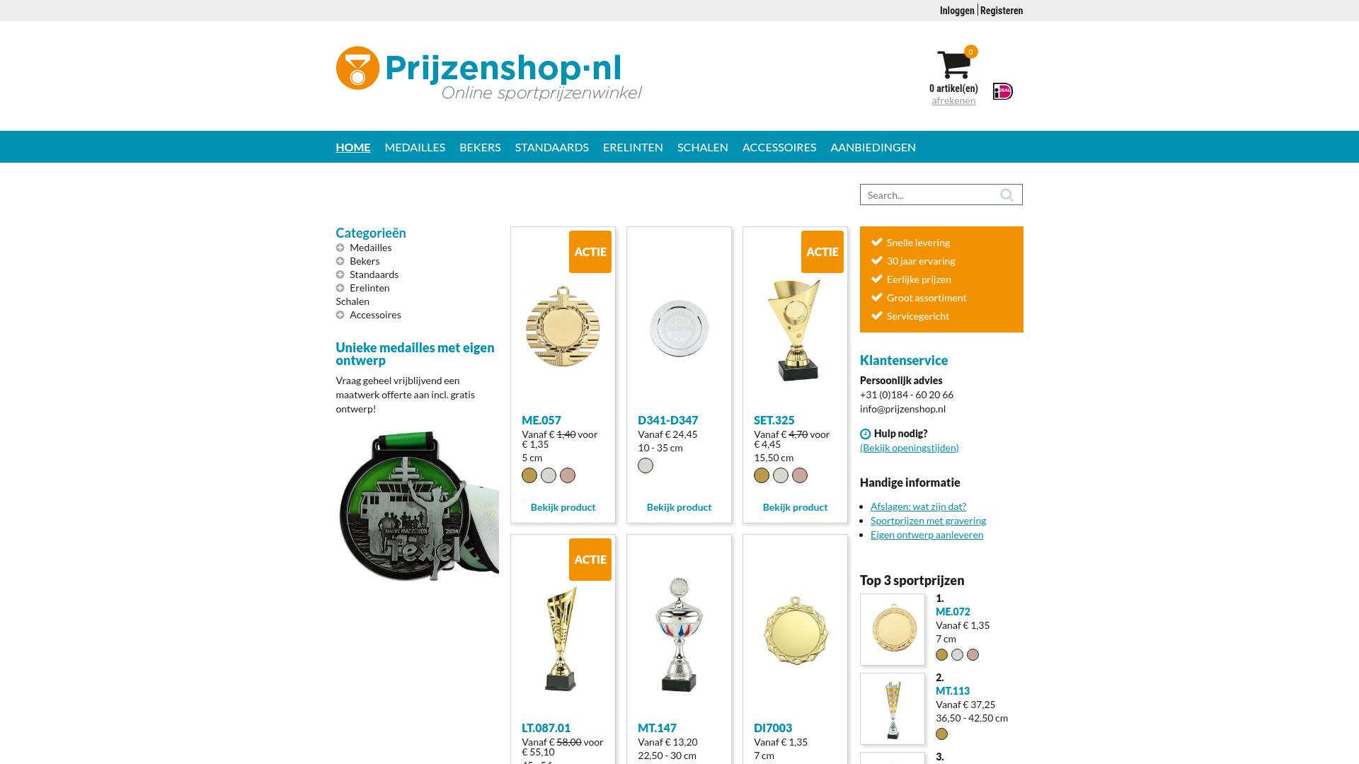 Screenshot van prijzenshop.nl