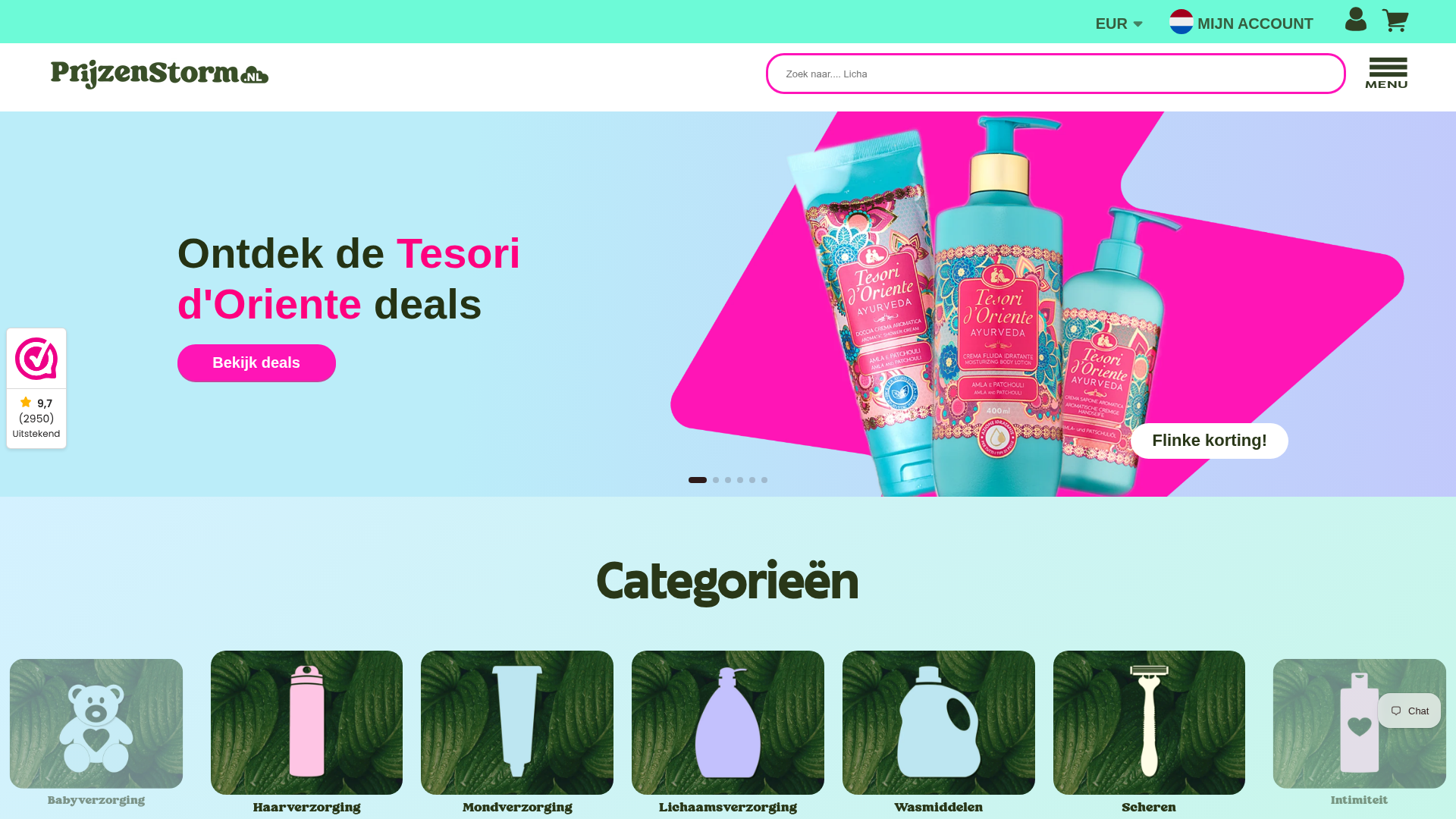 Screenshot van prijzenstorm.nl