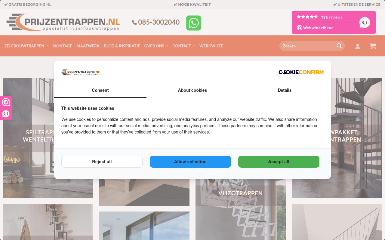 Screenshot van prijzentrappen.nl