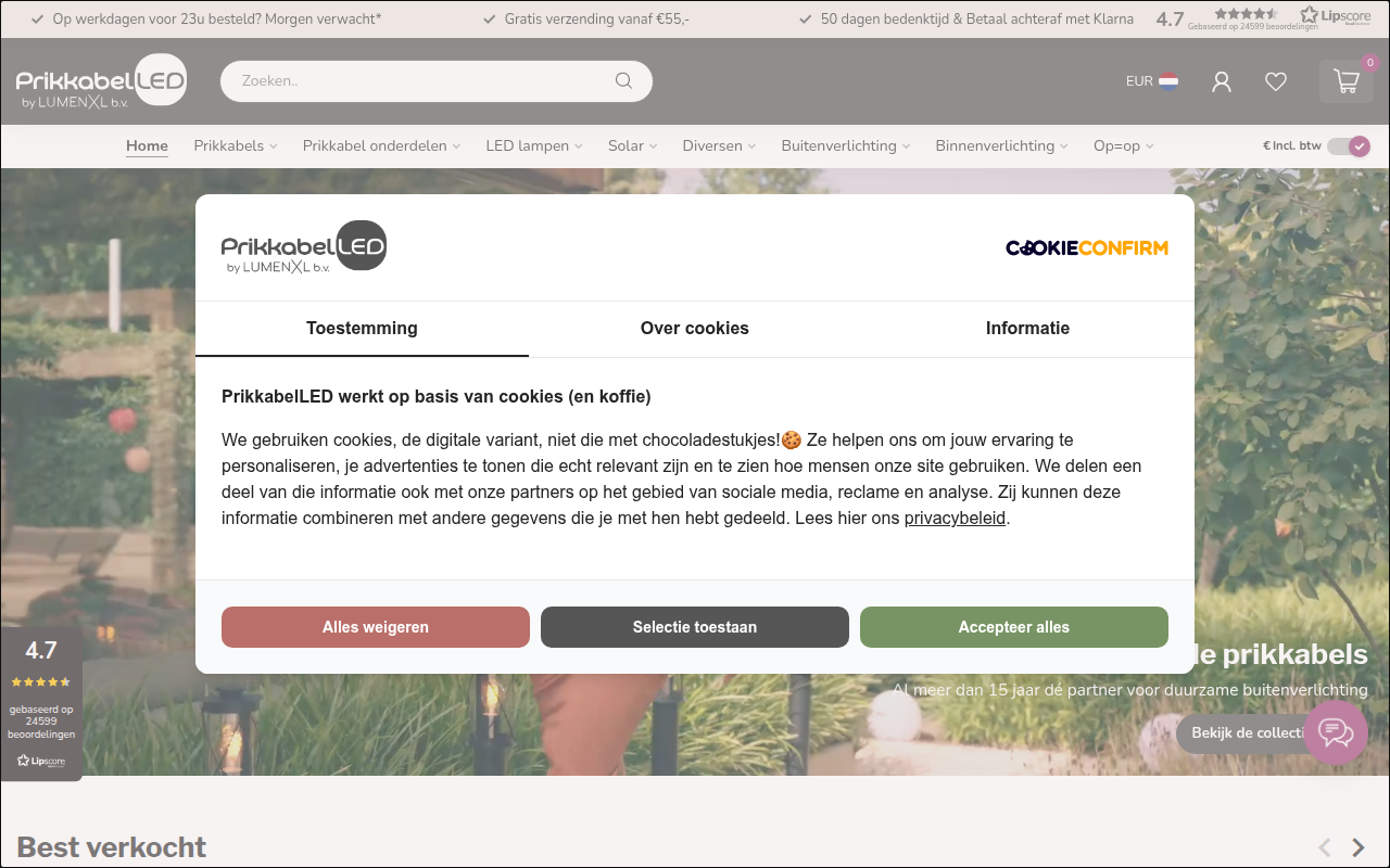 Screenshot van prikkabelled.nl